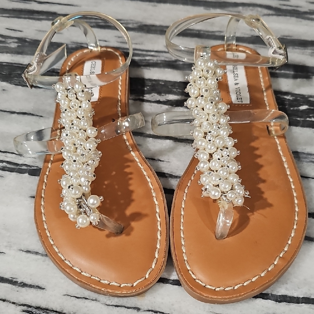 Chelsea & Violet Tan White Floral Sandals